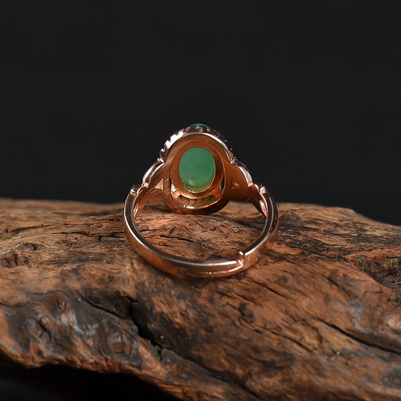 缅甸银镶糯种飘翠翡翠戒指-红掌柜