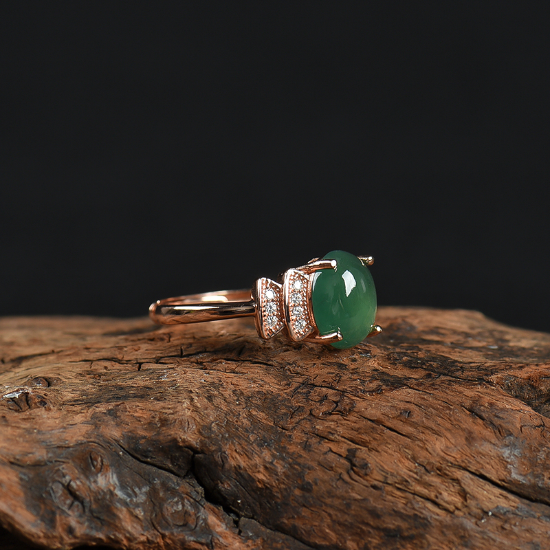 糯种灰绿翡翠戒指-红掌柜