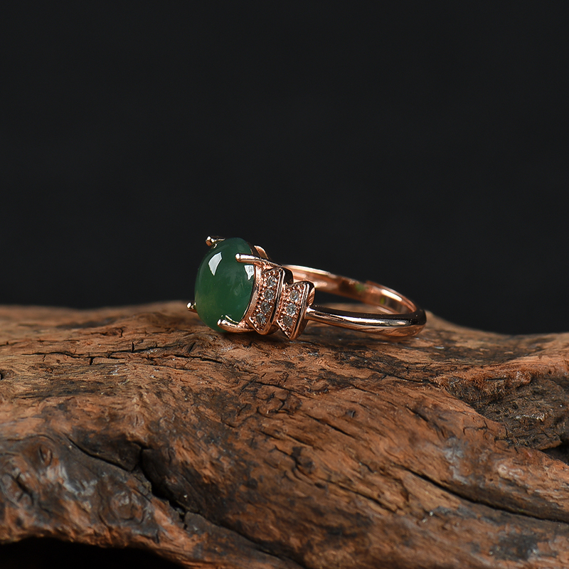 天然糯种灰绿翡翠戒指-红掌柜