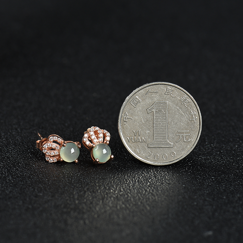 天然缅甸翡翠耳钉-红掌柜