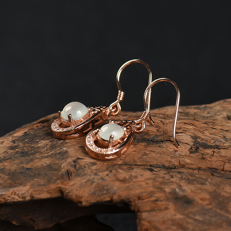 银镶天然糯种翡翠耳坠-红掌柜