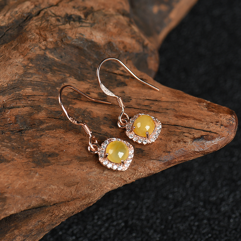 银镶糯种黄翡耳坠-红掌柜