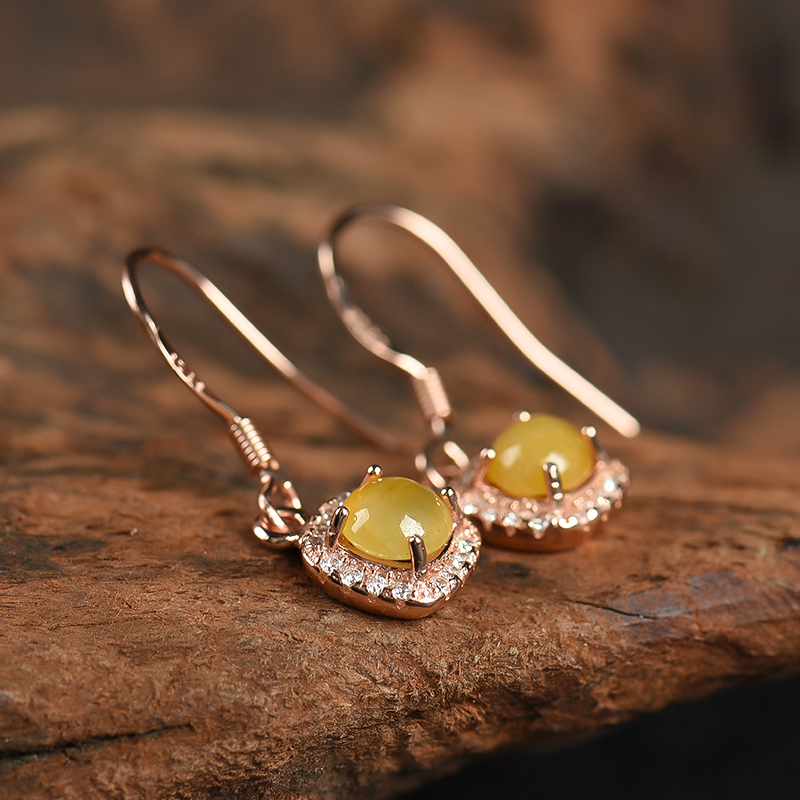 银镶天然糯种黄翡耳坠-红掌柜