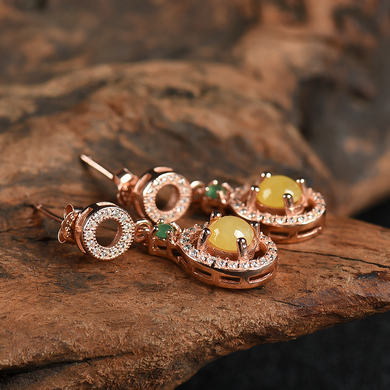 银镶天然糯种黄翡耳坠-红掌柜