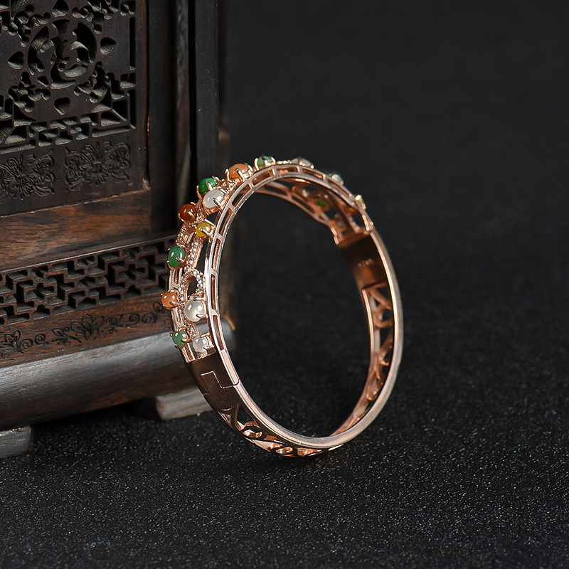 银镶糯种翡翠手镯-红掌柜