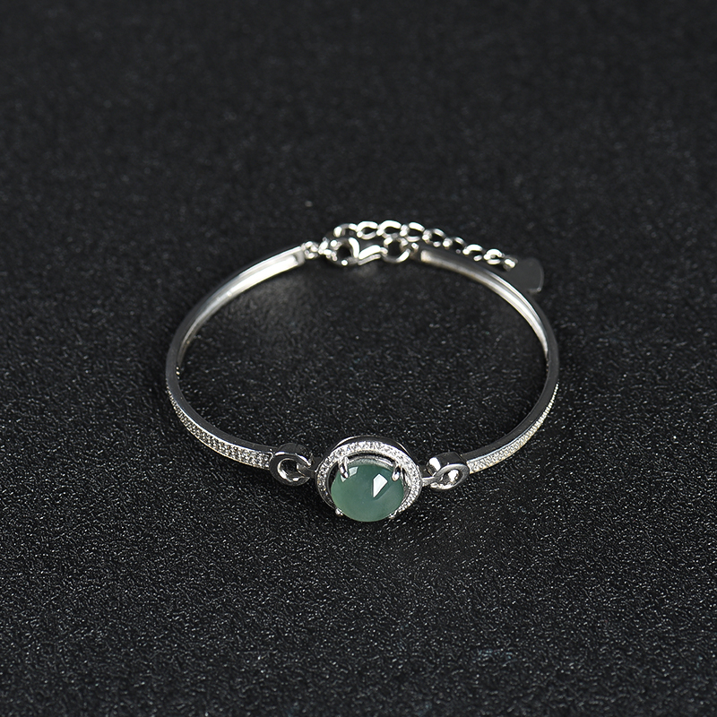 天然银镶糯种翡翠手环-红掌柜