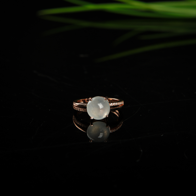 银镶缅甸天然糯冰种翡翠戒指-红掌柜