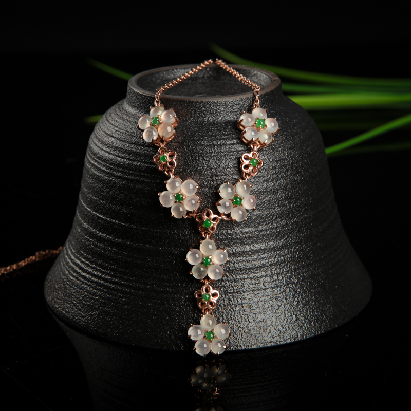 银镶糯冰种翡翠项链-红掌柜