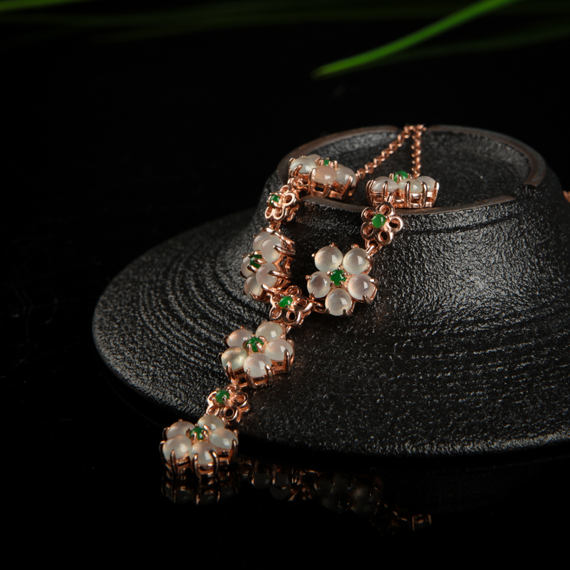 银镶缅甸糯冰种翡翠项链-红掌柜