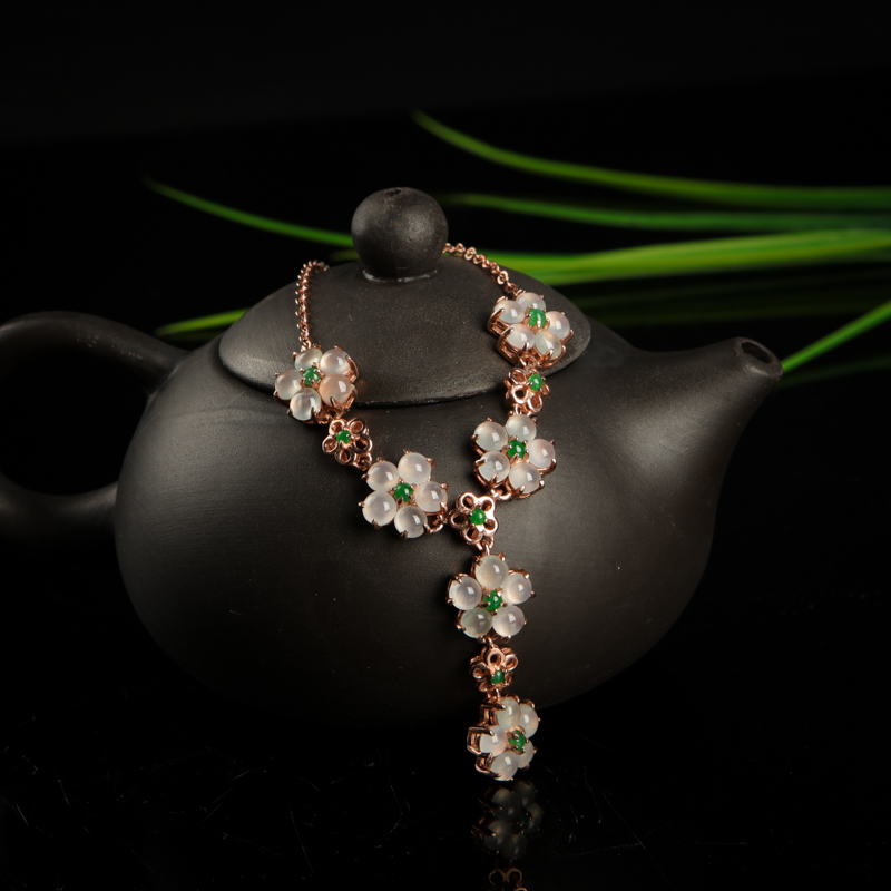 天然糯冰种翡翠项链-红掌柜