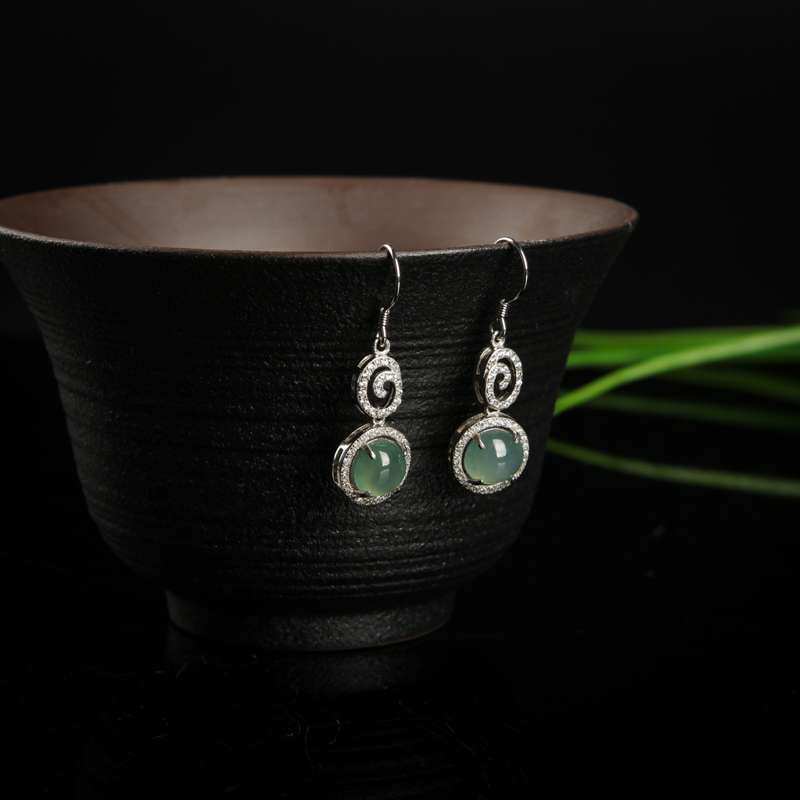 天然糯种翡翠耳坠-红掌柜