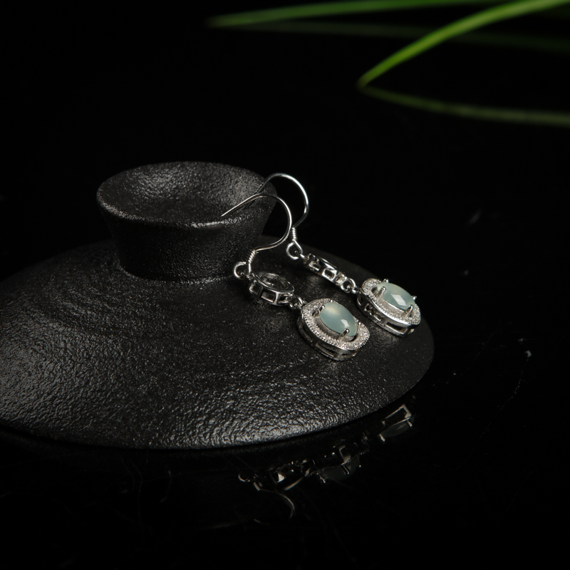 银镶天然糯冰种翡翠耳坠-红掌柜