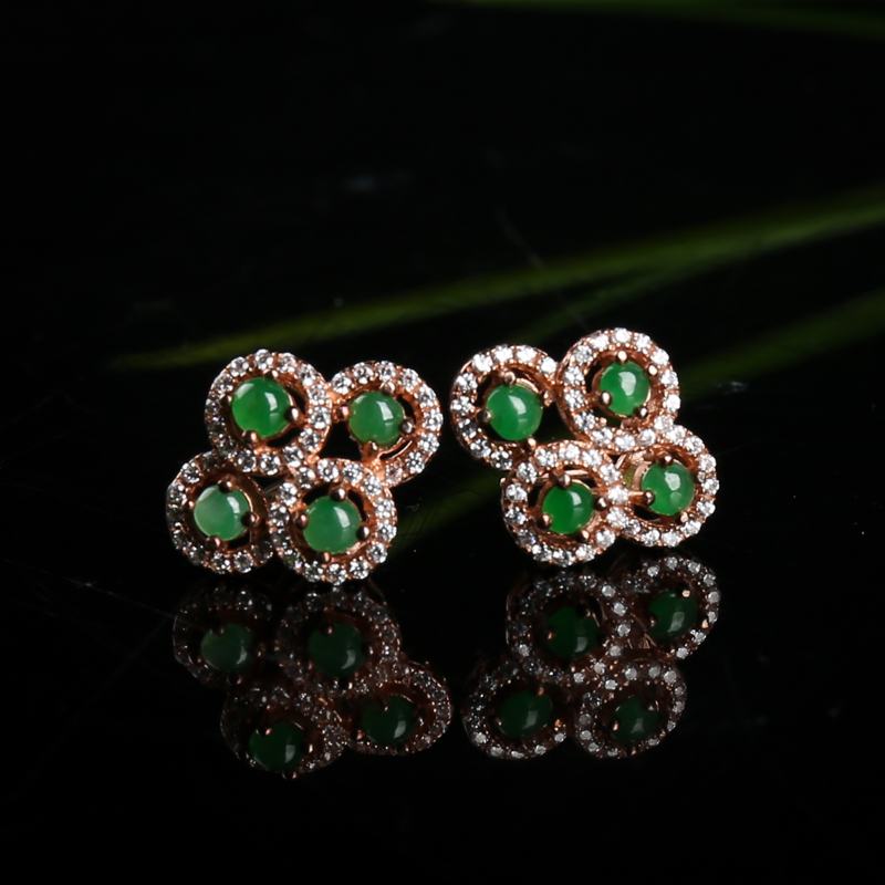 翠绿翡翠耳钉-红掌柜