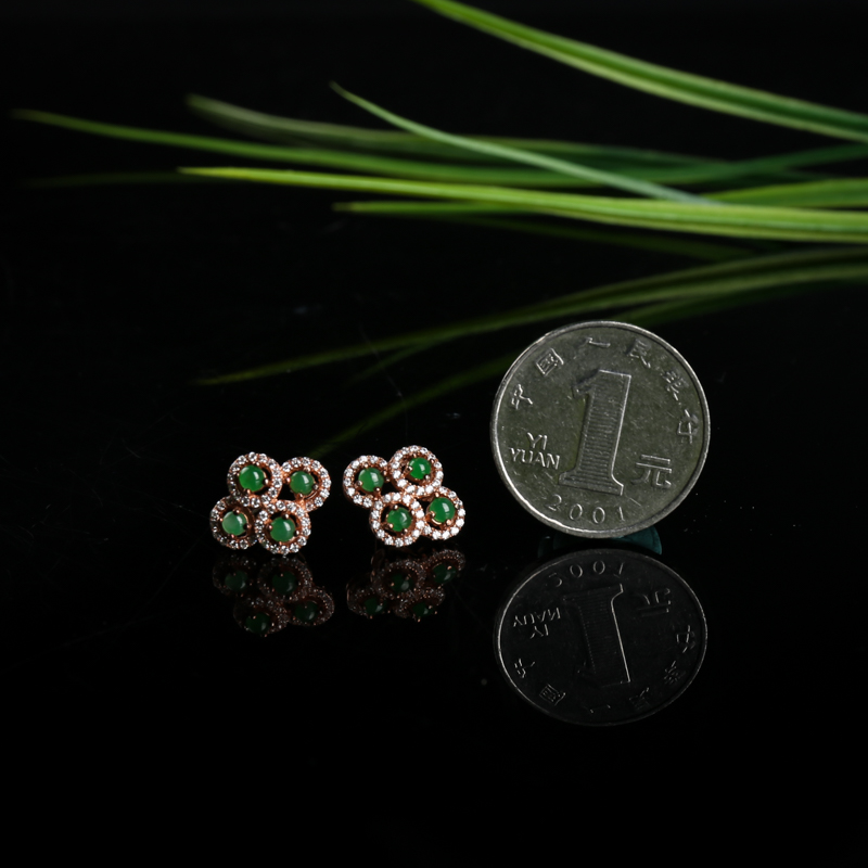 天然翡翠耳钉-红掌柜