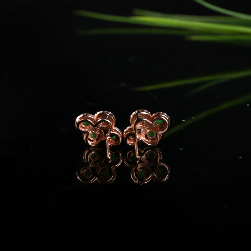 天然翠绿翡翠耳钉-红掌柜