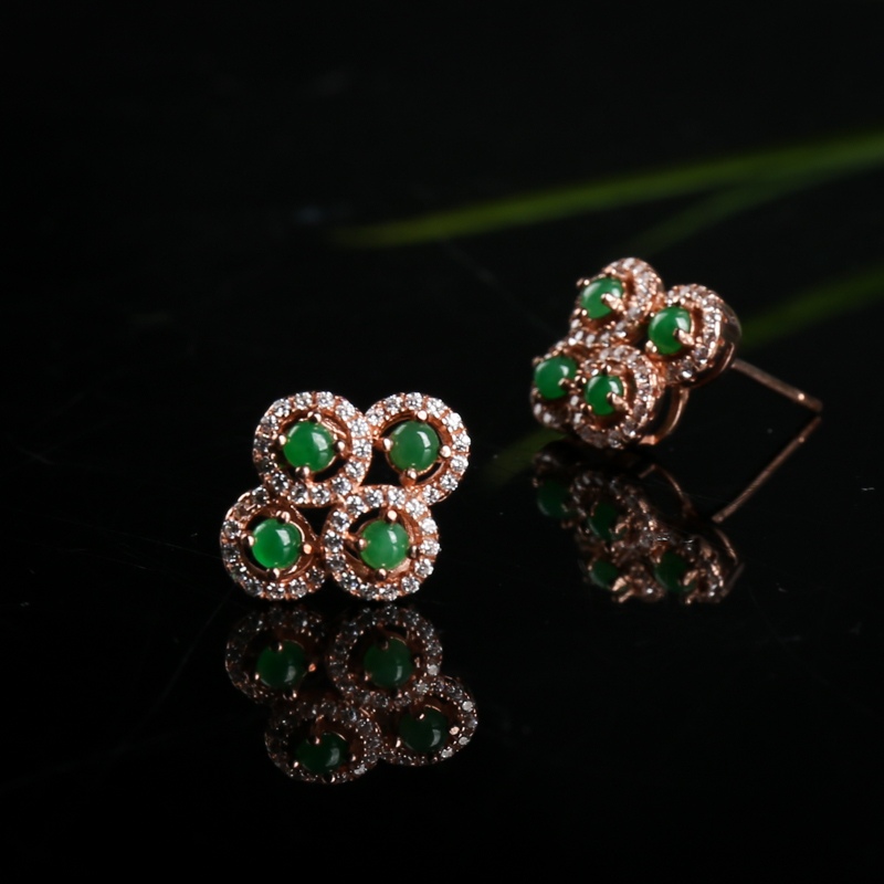 翠绿翡翠耳钉-红掌柜