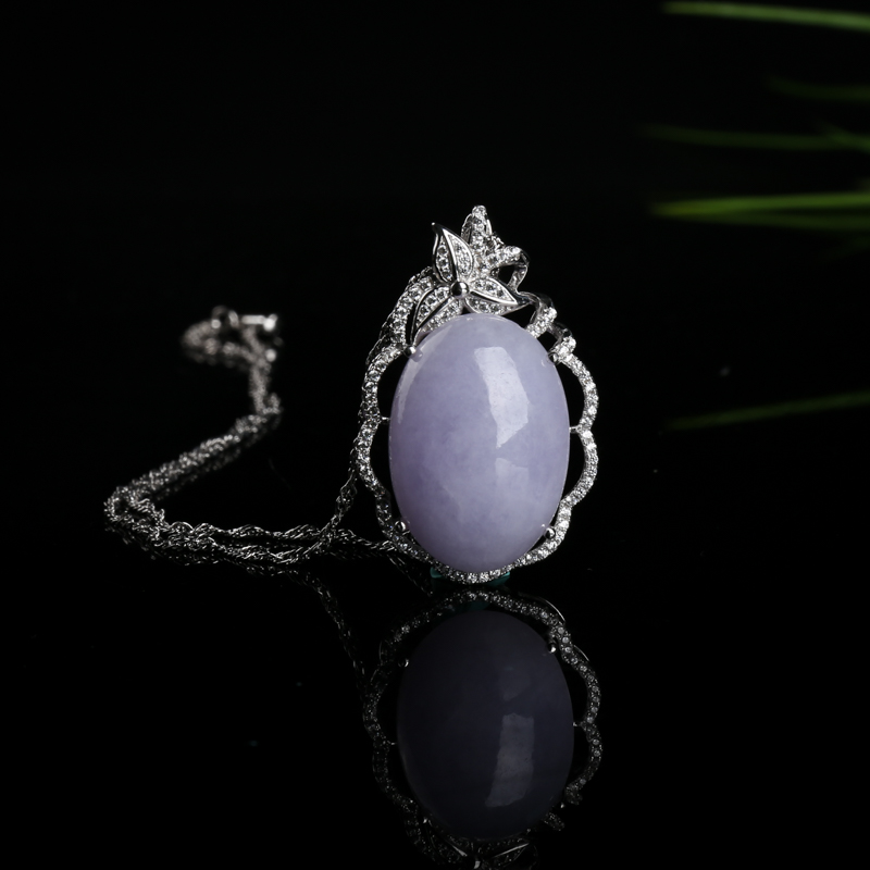 银镶糯种浅紫翡翠蛋面吊坠-红掌柜