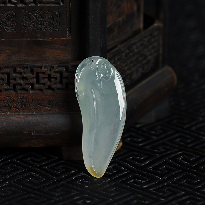 缅甸天然飘花翡翠福瓜吊坠-红掌柜