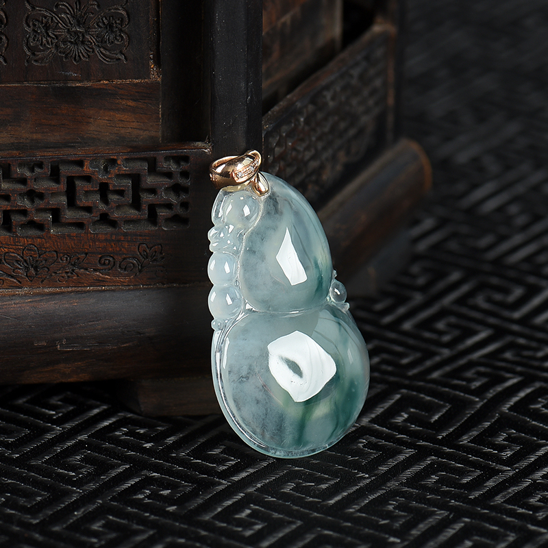 天然糯冰种飘花翡翠葫芦吊坠-红掌柜