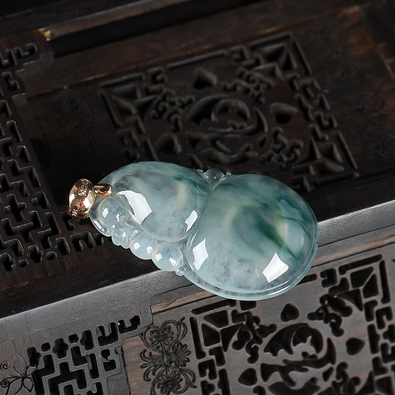 缅甸天然糯冰种翡翠葫芦吊坠-红掌柜