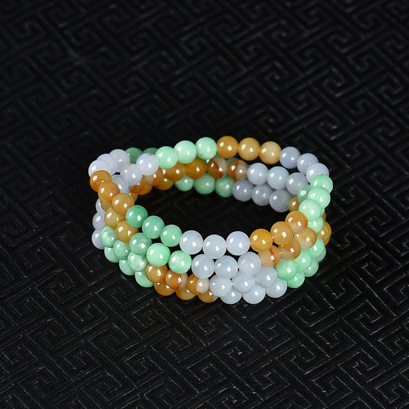 天然糯种翡翠三彩项链-红掌柜