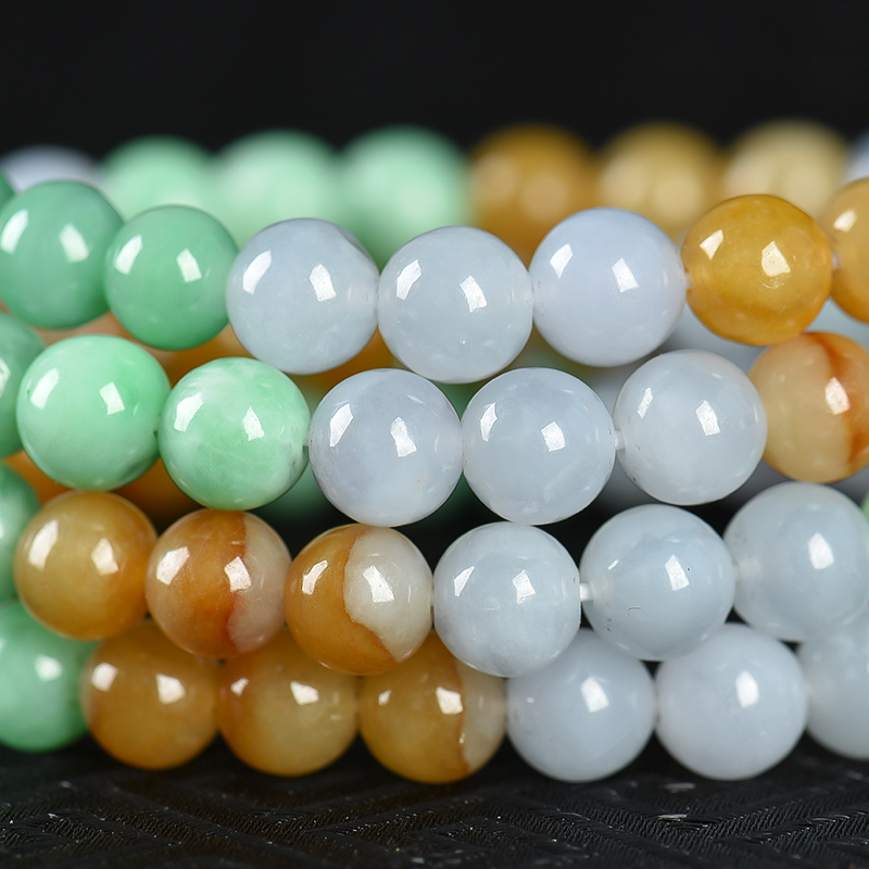 缅甸糯种翡翠三彩项链-红掌柜