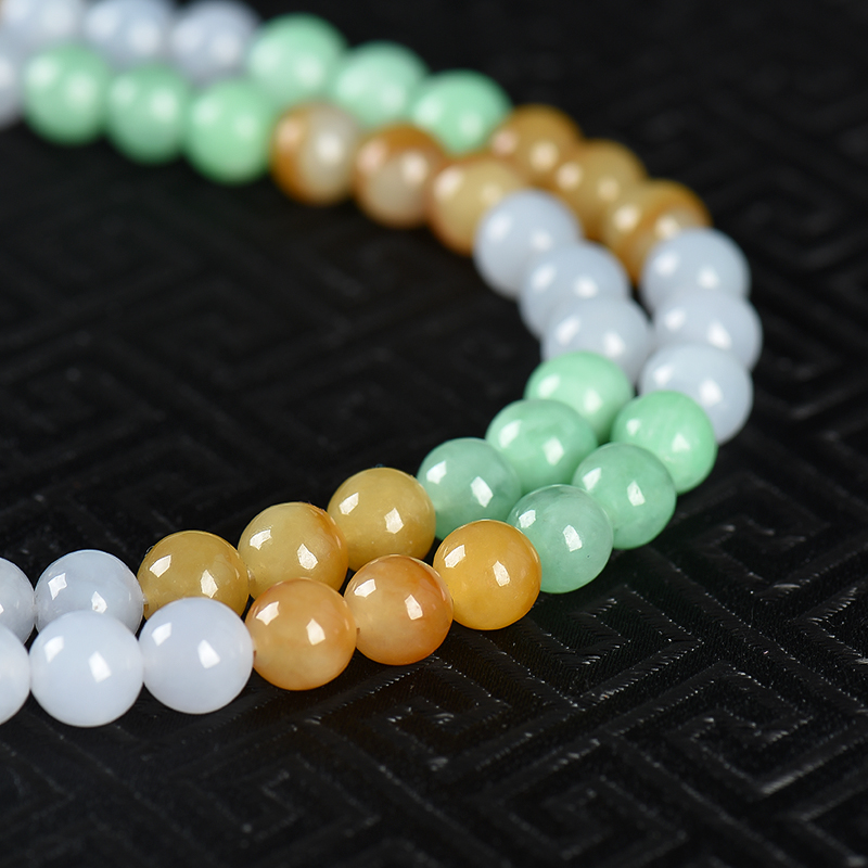 缅甸天然翡翠三彩项链-红掌柜