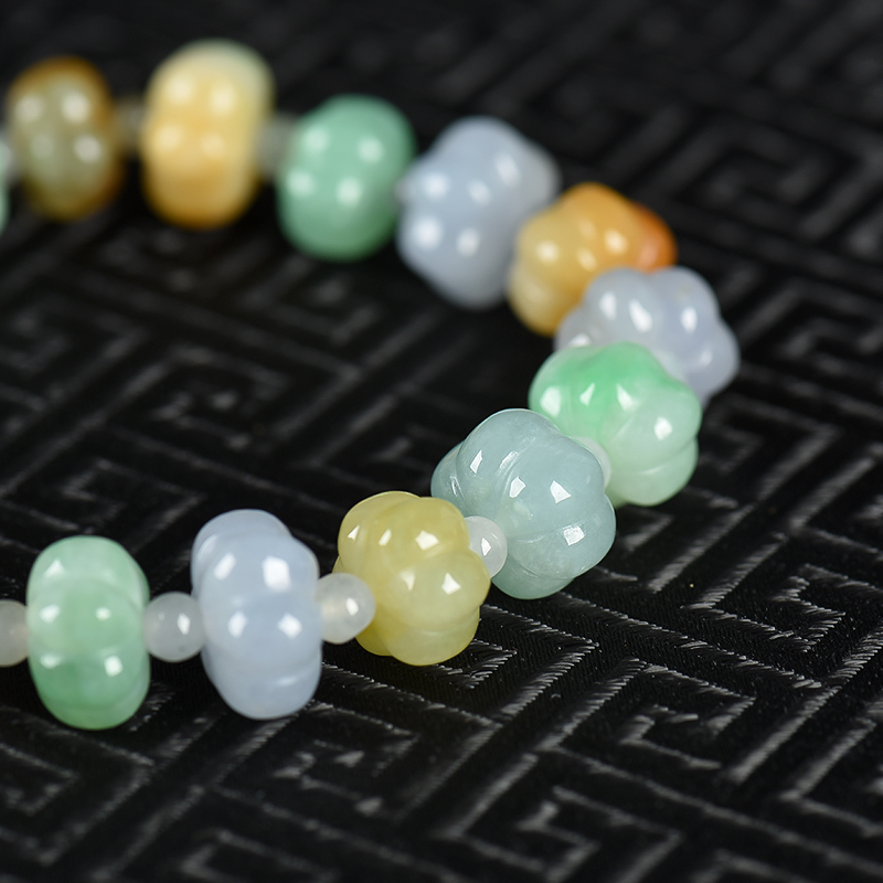 缅甸糯冰种翡翠南瓜珠手链-红掌柜