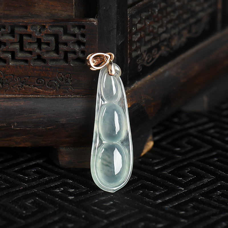 糯冰种翡翠连中三元吊坠-红掌柜