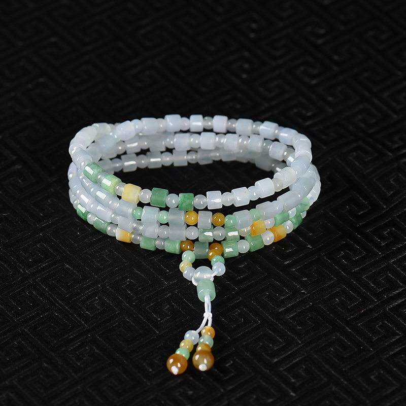 天然糯冰种翡翠多圈手串-红掌柜