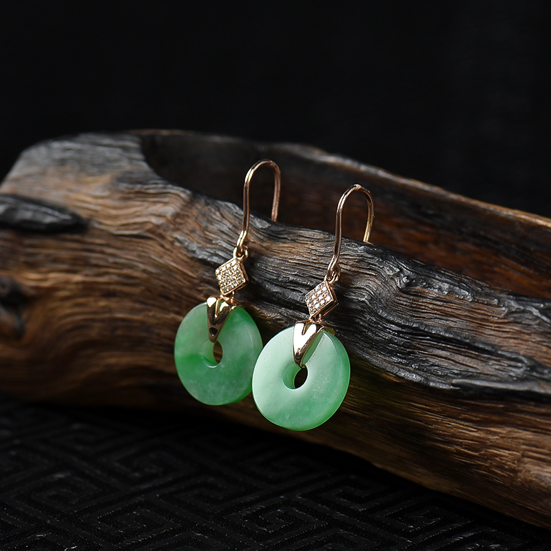 糯种翠绿翡翠平安耳坠-红掌柜