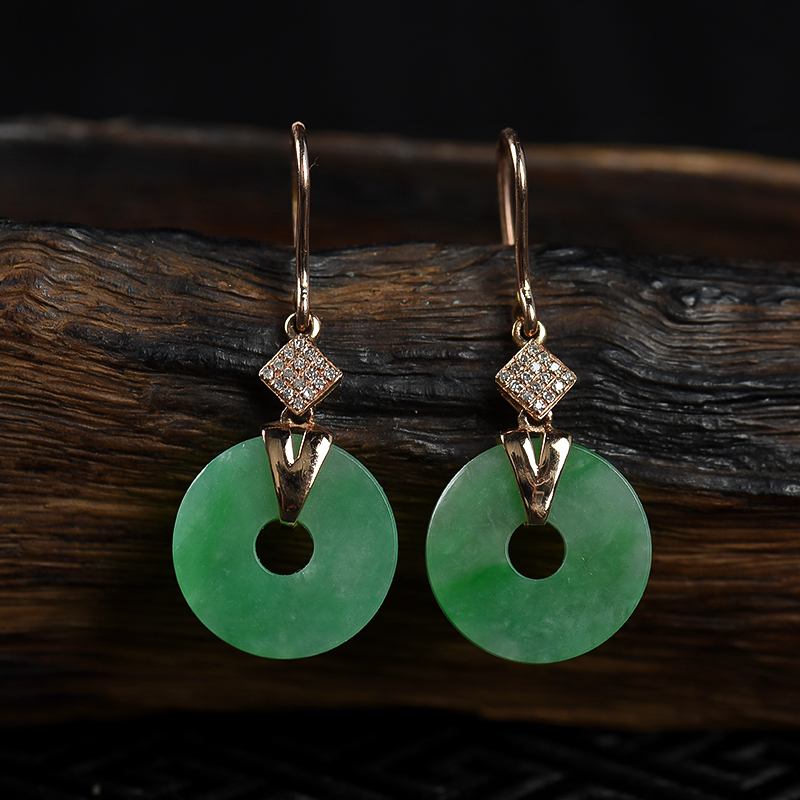 18k糯种翠绿翡翠耳坠-红掌柜