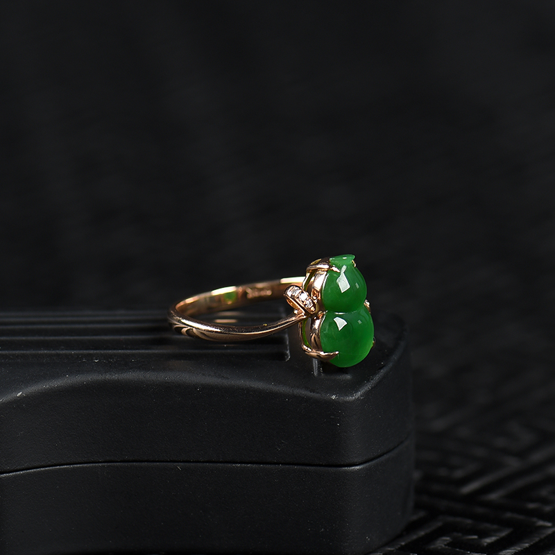 糯种暗绿翡翠福禄戒指-红掌柜