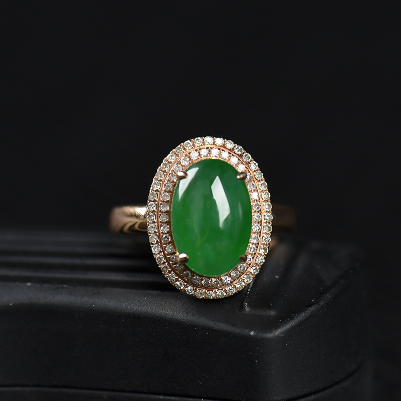 18k糯冰种深绿翡翠戒指-红掌柜