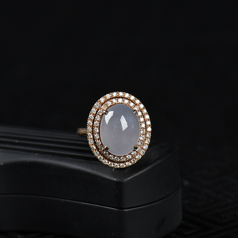 18k糯种浅紫翡翠蛋面戒指-红掌柜