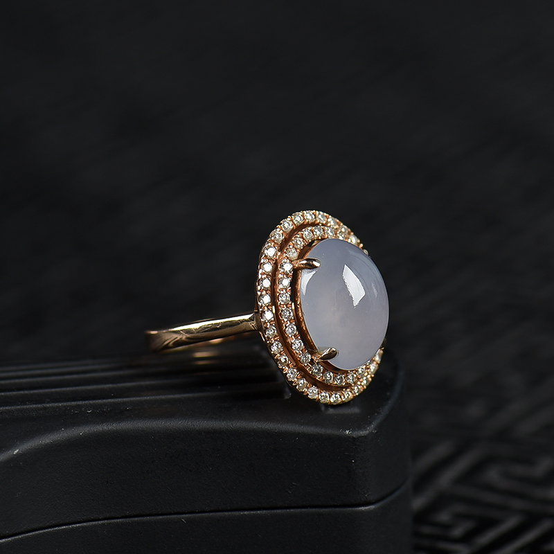 糯种浅紫翡翠蛋面戒指-红掌柜