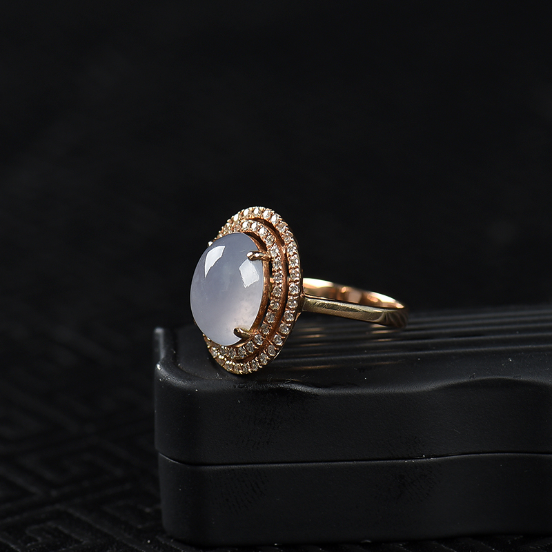 浅紫翡翠蛋面戒指-红掌柜