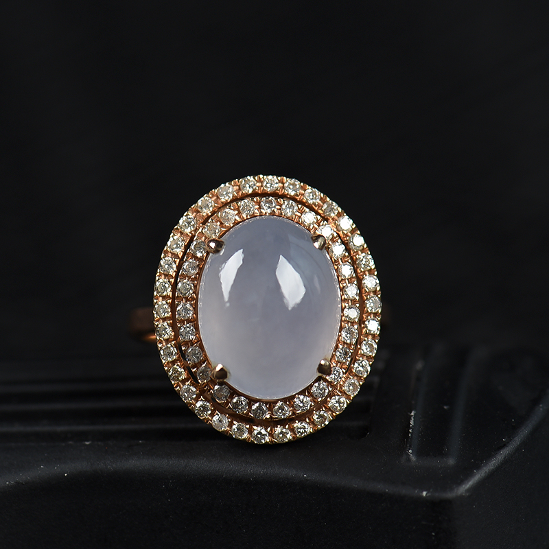 糯种浅紫翡翠戒指-红掌柜