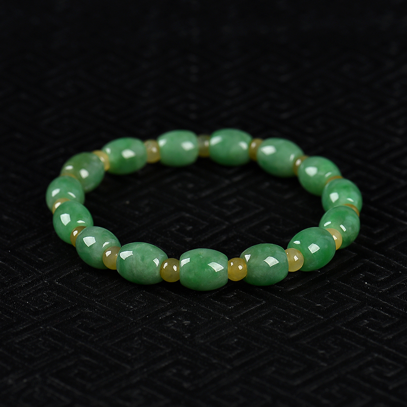 豆种豆绿翡翠桶珠单圈手串-红掌柜