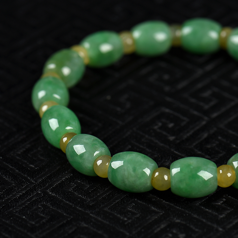 豆种翡翠桶珠单圈手串-红掌柜