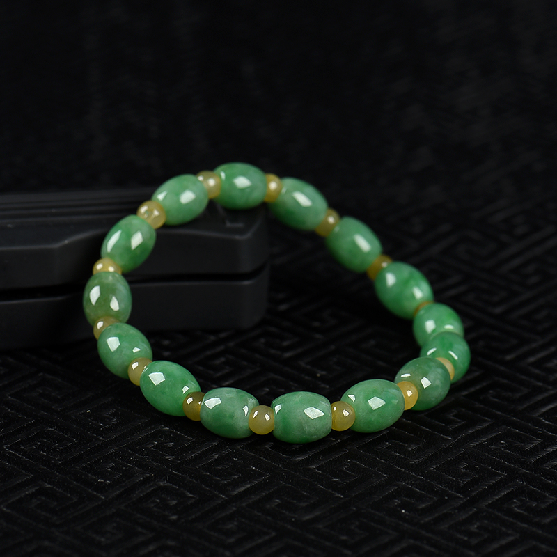 豆种豆绿翡翠桶珠手串-红掌柜