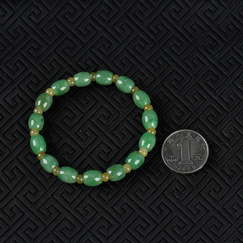 豆种翡翠桶珠手串-红掌柜