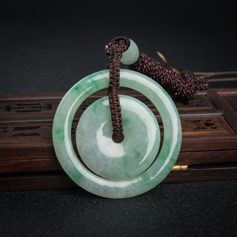 糯冰种天然飘翠翡翠平安扣吊坠-红掌柜