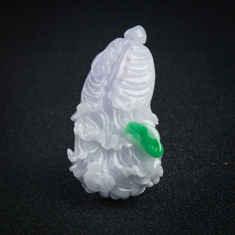天然糯种春带彩翡翠如意百财吊坠-红掌柜