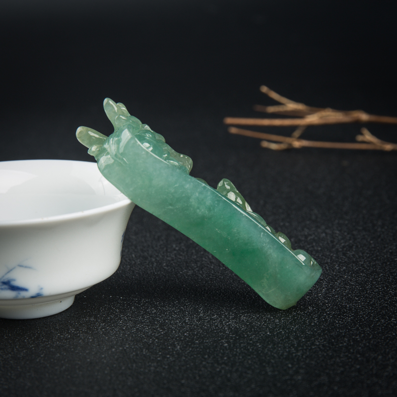 天然糯种蓝绿翡翠望子成龙吊坠-红掌柜