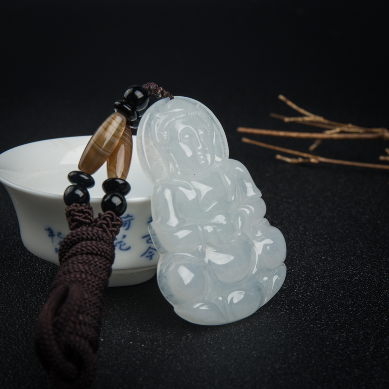 缅甸天然糯种翡翠观音吊坠-红掌柜