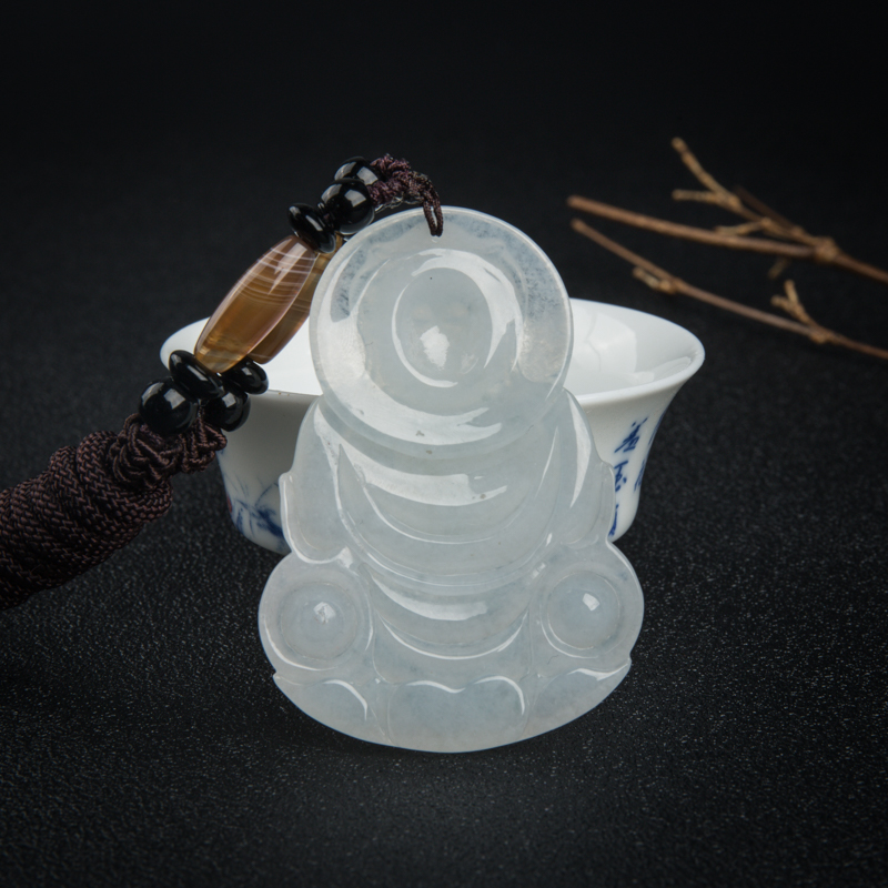 糯种天然翡翠观音吊坠-红掌柜