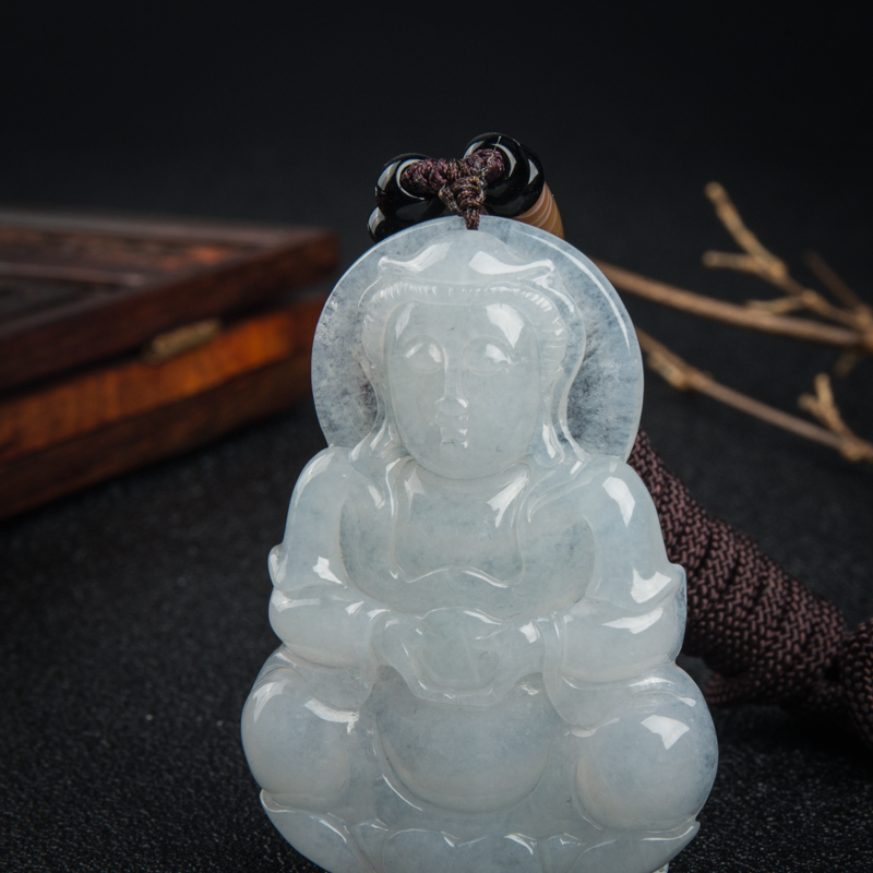 天然糯种翡翠观音吊坠-红掌柜