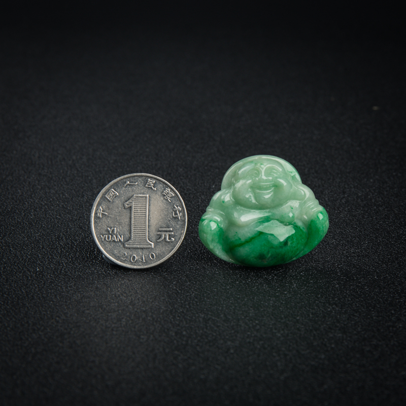 豆种飘翠翡翠弥勒佛吊坠-红掌柜