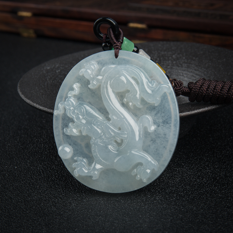 天然糯冰种翡翠辰龙吊坠-红掌柜